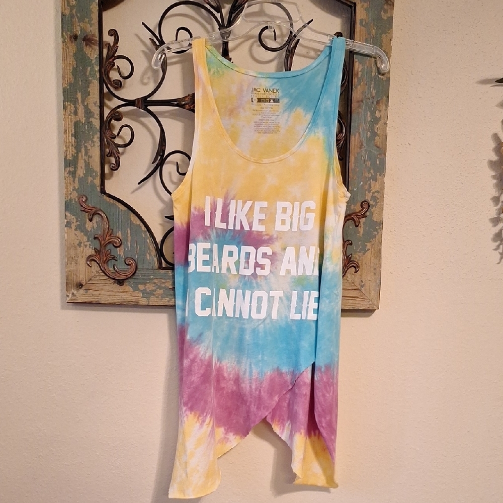 Jac Vanek Asymmetrical Blue Yellow Tank Top or use as a Swim Cover up. Size XS